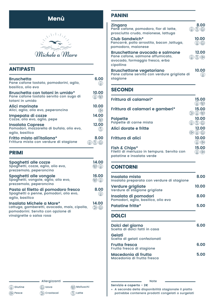 Menu Michele a Mare